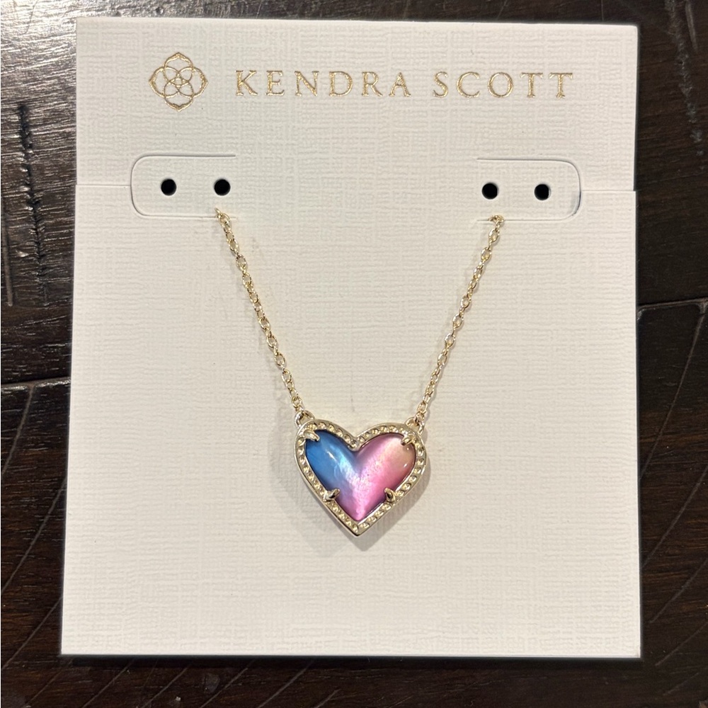 Kendra Scott Ari Heart Necklace - Pink and Blue Watercolor